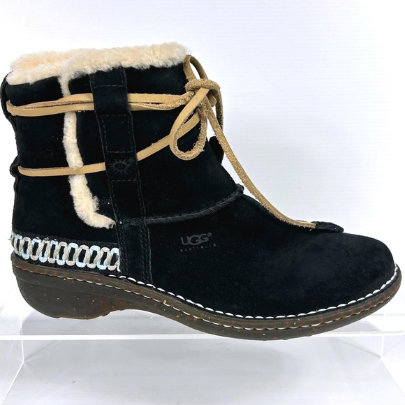 UGG Size 8 Cove Ankle Shearling Black Suede‎ Fur-Lined Boots Women's - Picture 1 of 13